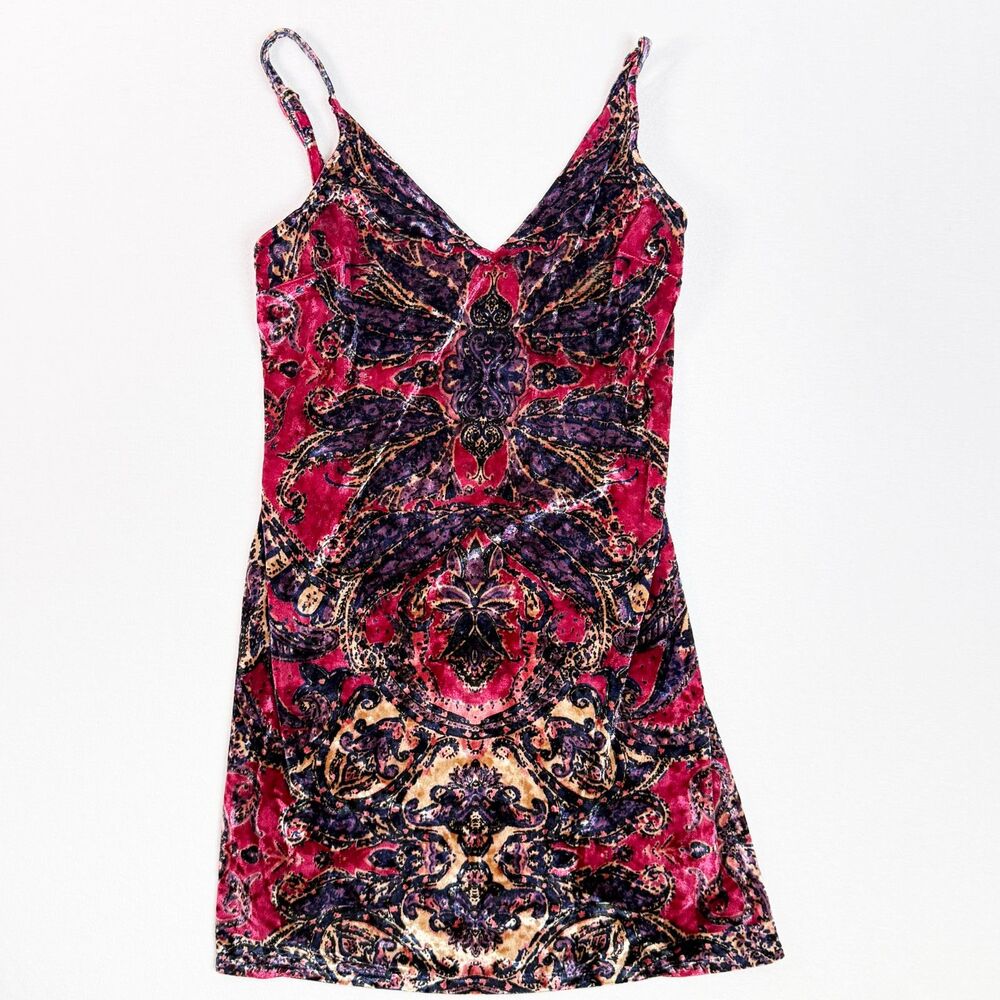 Free People Intimately | Velvet Boho Jewel Tone Mini Slip Dress | Sz M - Picture 3 of 7